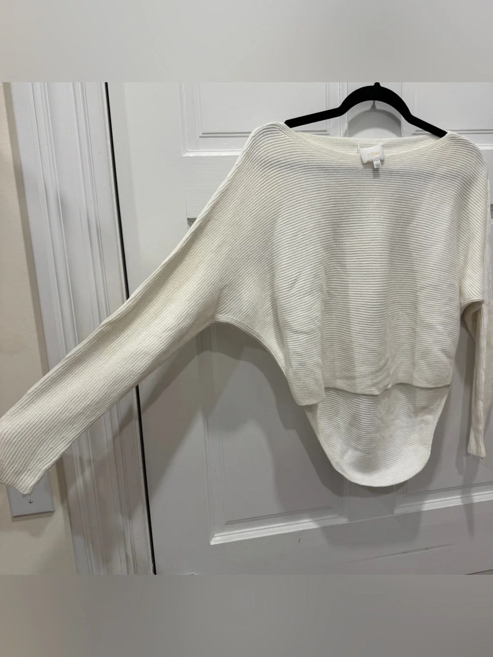 Aritzia Wilfred Bourassa White Ribbed High Low Sweater S Dolman Oversized Basic